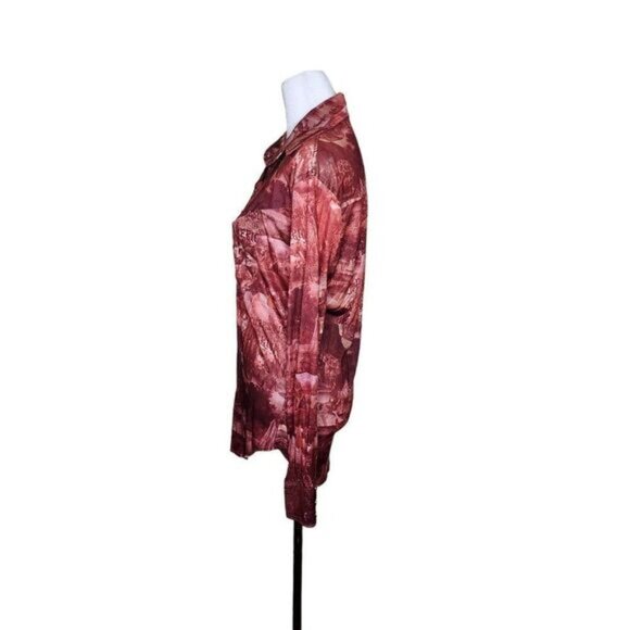 Vintage 70s Long Sleeve Disco Shirt Womens Size M Red Dagger Collar - Picture 6 of 6